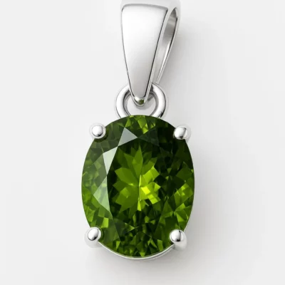 Pendentif argent serti d’un péridot naturel ovale 2 carats – Vert lumineux